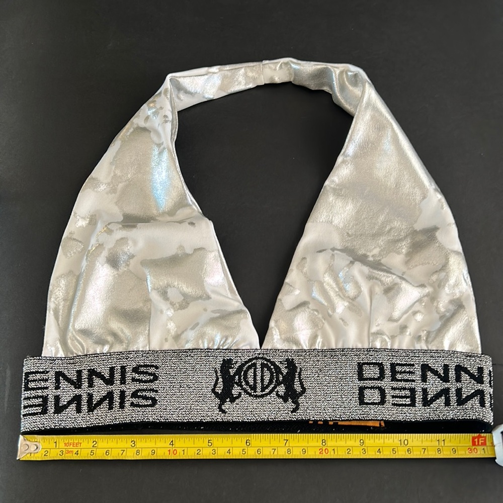 Dennis Dennis women’s  backless Halter top. Silver and black, small.